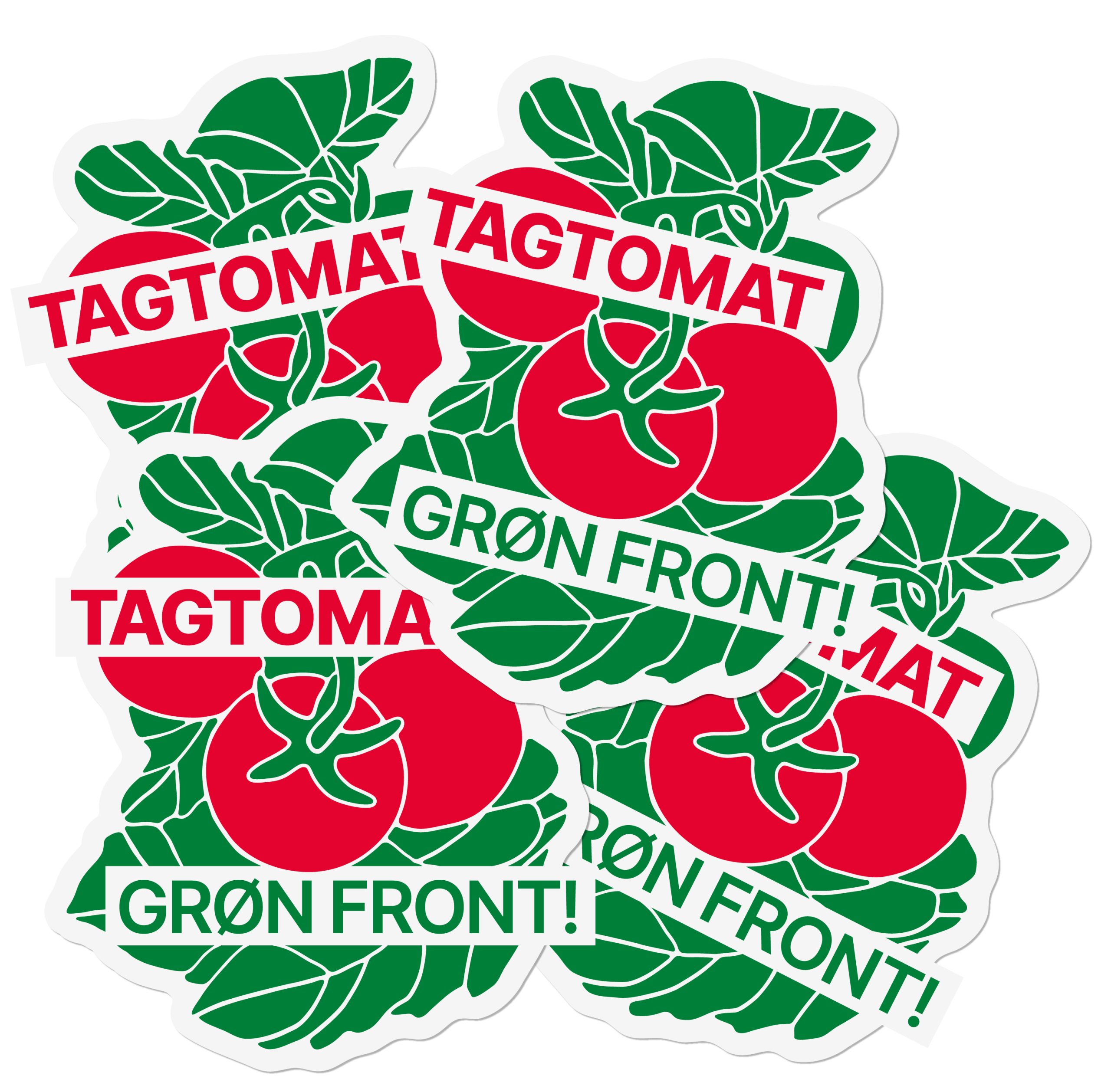 Stickers with TAGTOMAT logo, tomato illustartion and slogan.